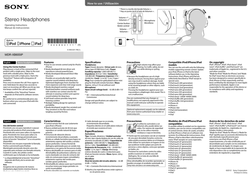 Sony MDR-XB600iP User manual Sony MDR-XB600iP User manual