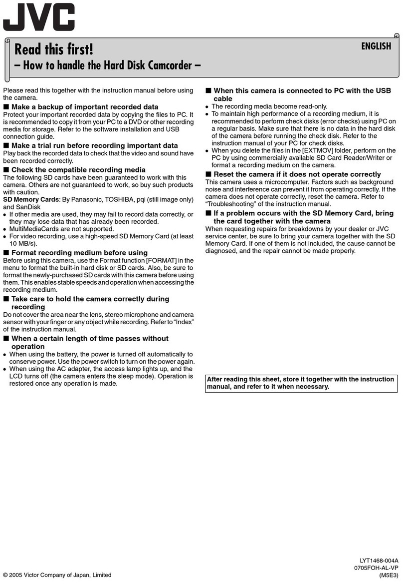 JVC GZ-MG20US - Everio Camcorder - 680 KP Instruction sheet
