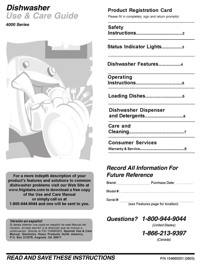 Frigidaire PLD4555RFC - Full Integrated Dishwasher User manual