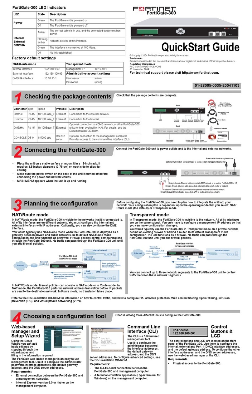 Fortinet FortiGate FortiGate-300 quick start guide Fortinet FortiGate FortiGate-300 quick start guide