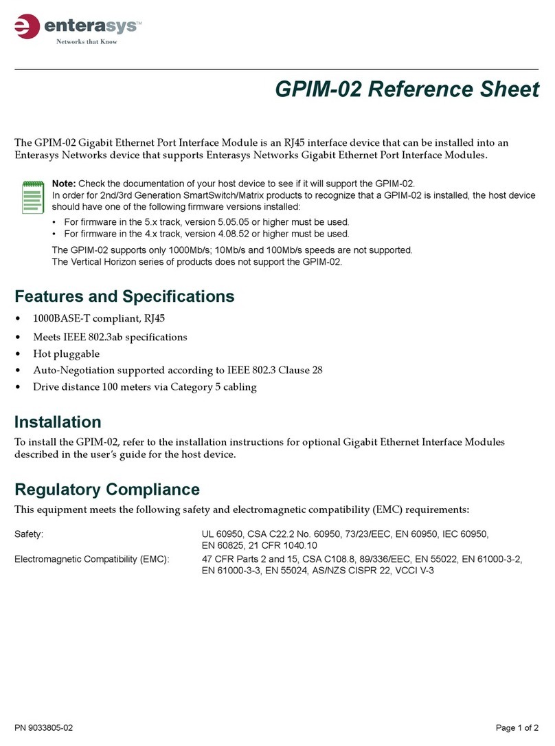 Enterasys GPIM-02 Reference sheet