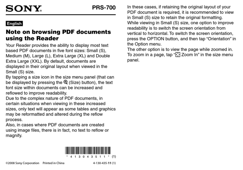 Sony PRS-700BC - Reader Digital Book Quick start guide Sony PRS-700BC - Reader Digital Book Quick start guide