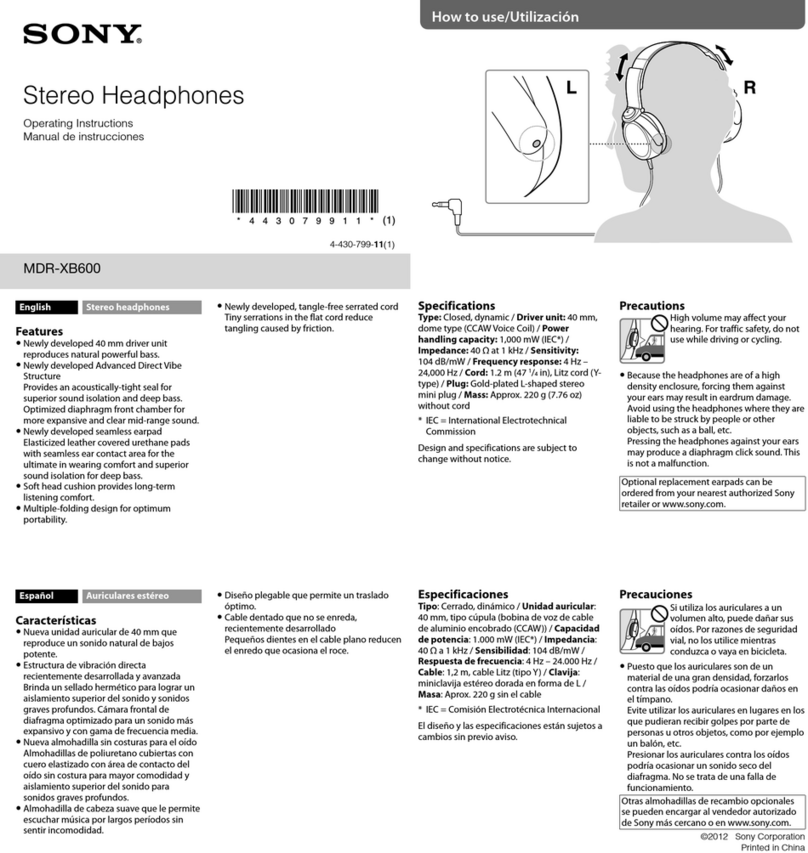 Sony MDR-XB600 operating instructions