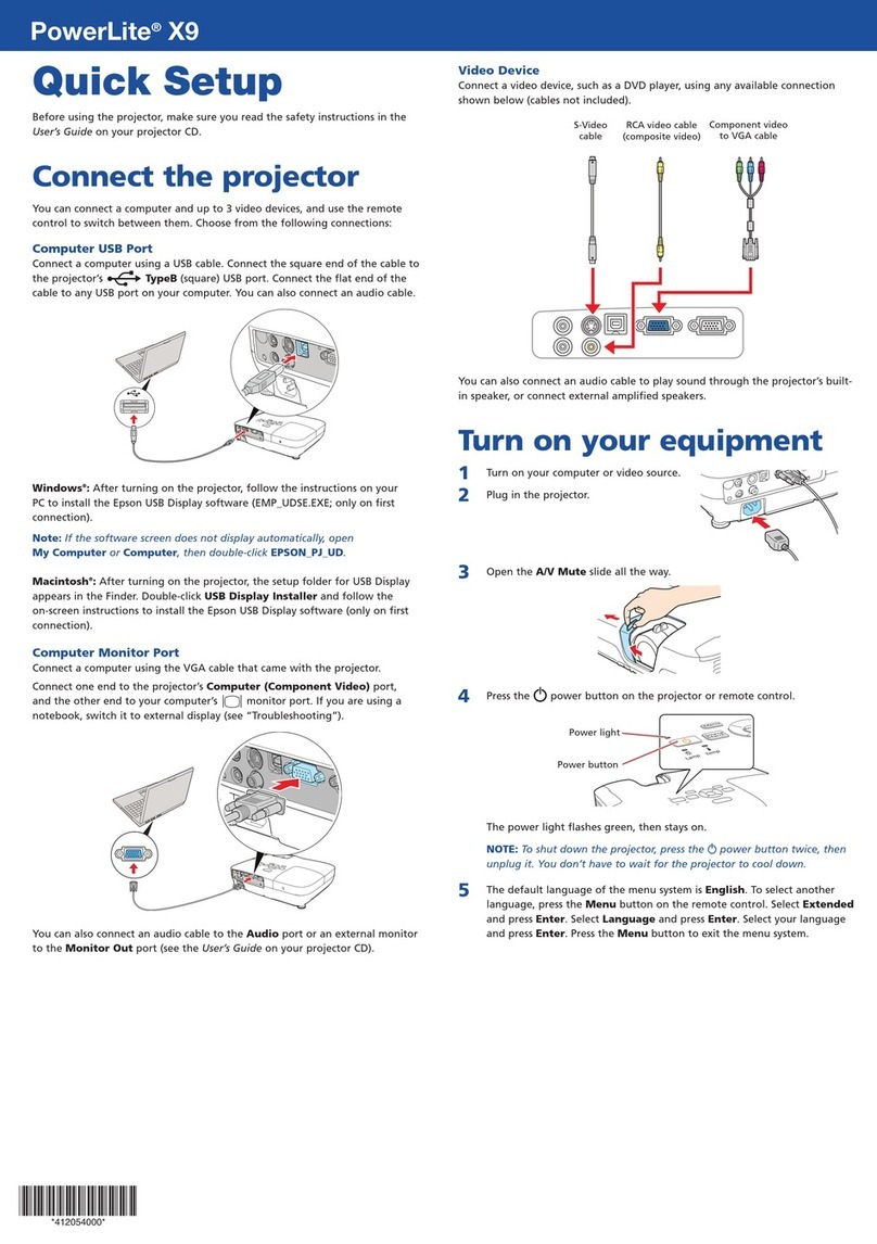 Epson PowerLite X9 Specification sheet