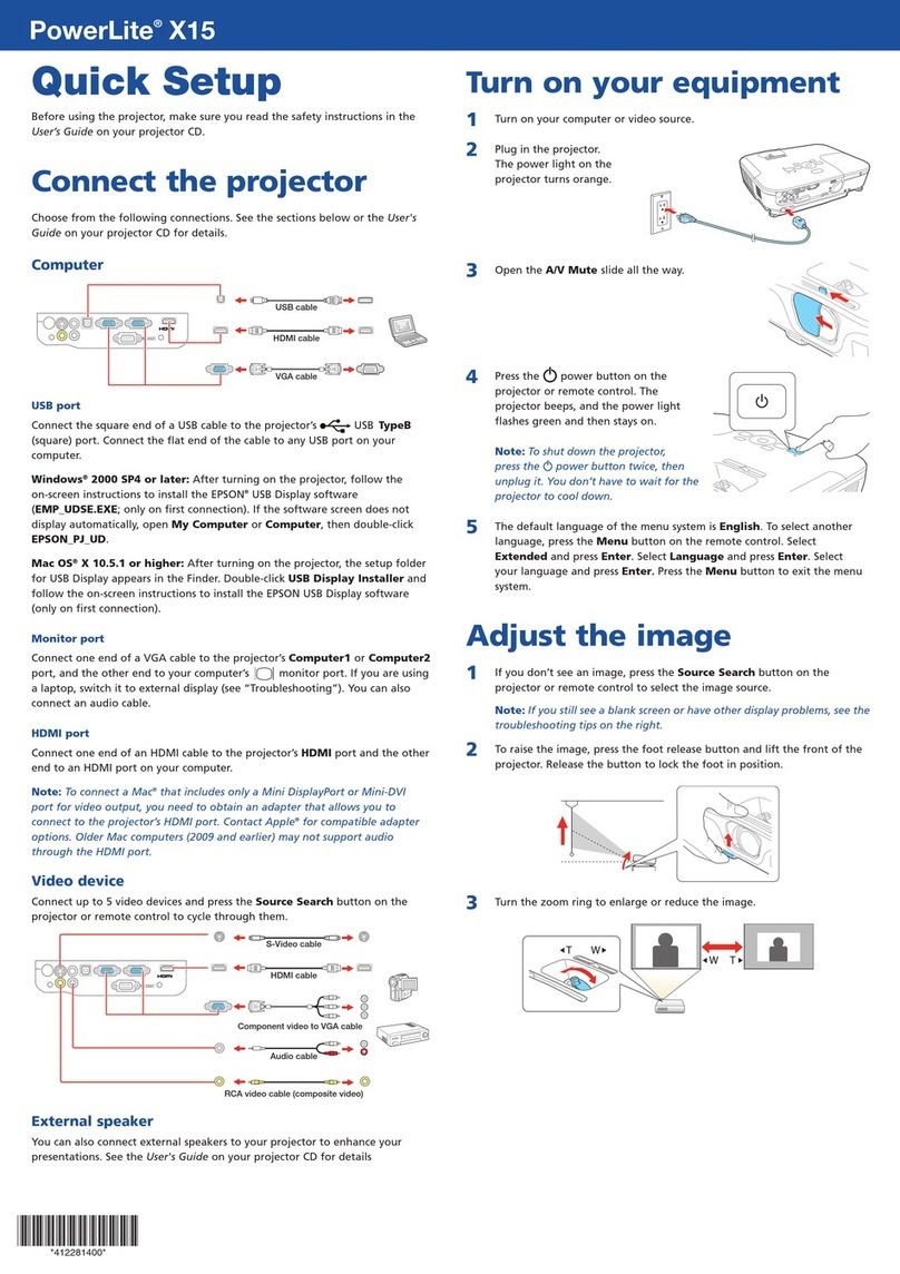 Epson PowerLite X15 Specification sheet