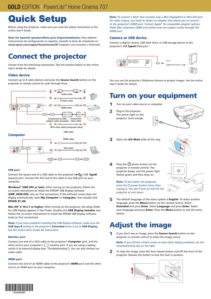 Epson PowerLite Home Cinema 707 Specification sheet