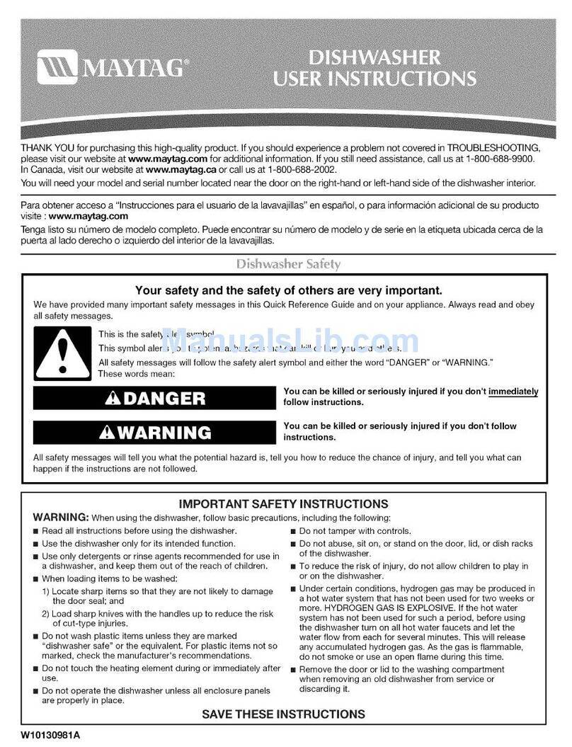 Maytag MDB4629AWS - Jetclean Plus 24 in. Dishwasher User manual