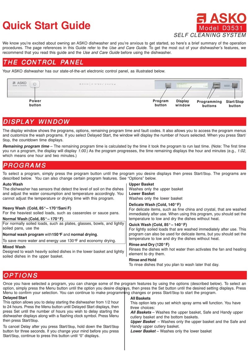 Asko D3531 quick start guide