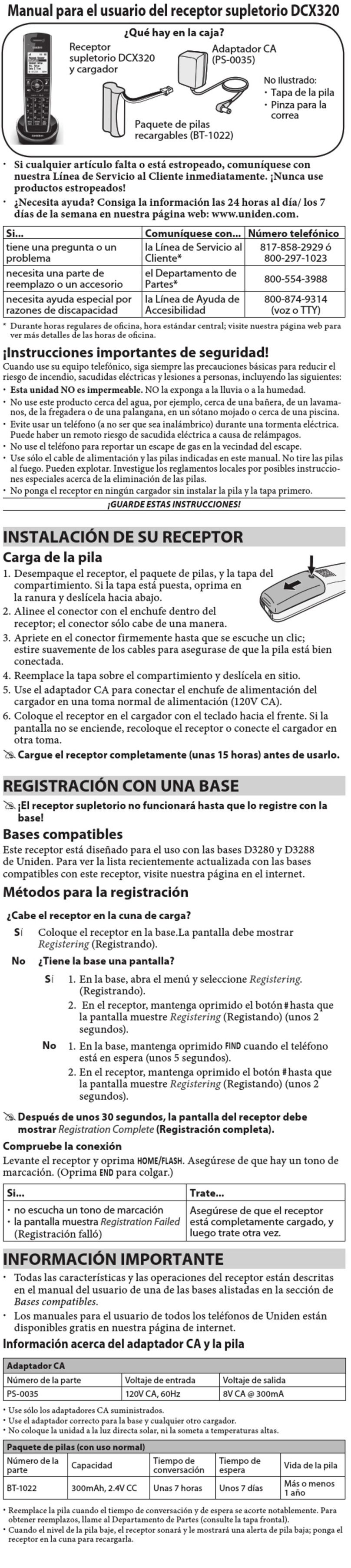 Uniden DCX320 User manual