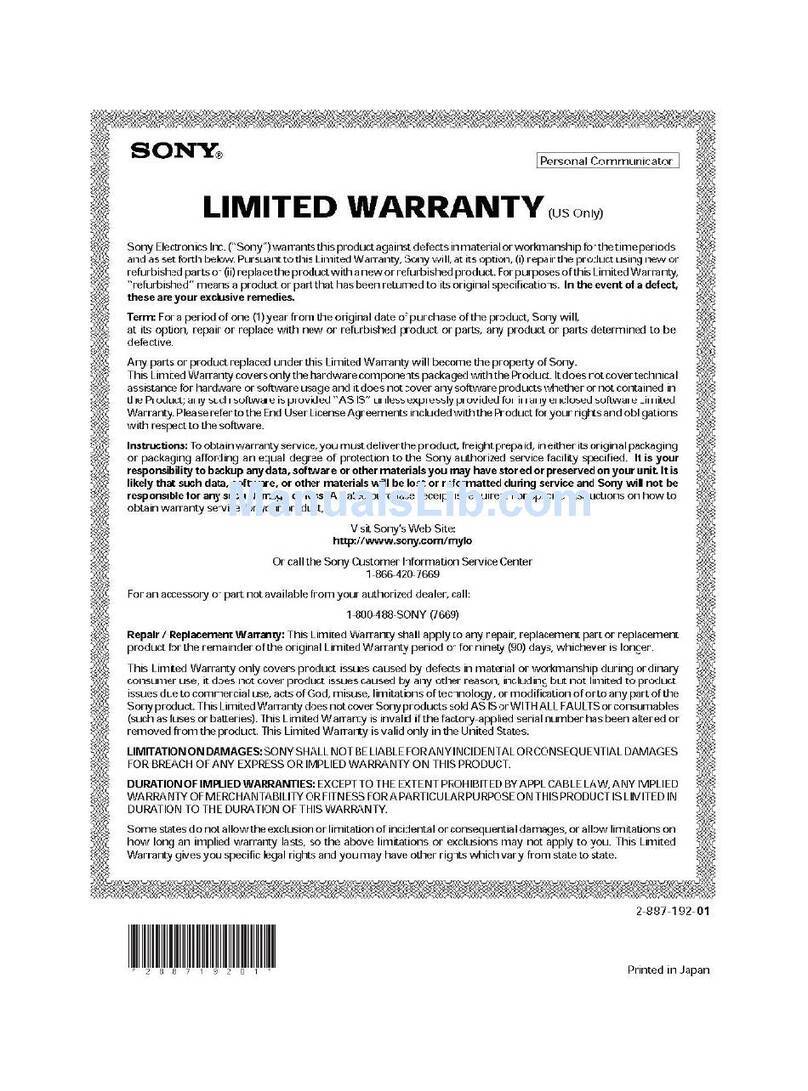 Sony COM-2BLACK - Mylo™ Internet Device Parts list manual