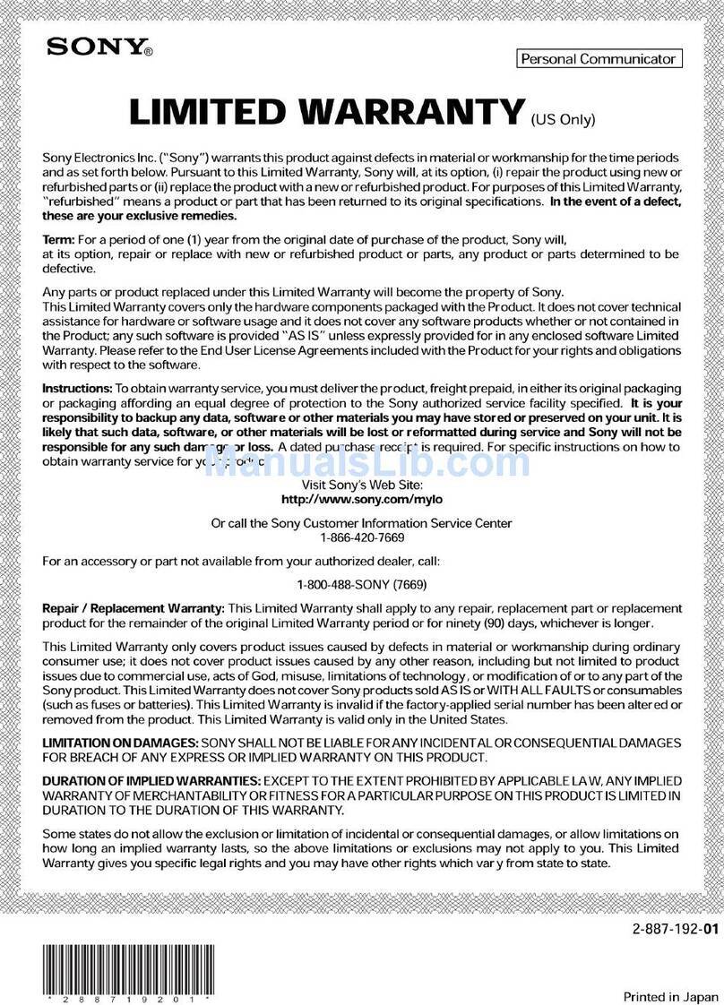 Sony COM-1/W - Mylo™ Personal Communicator Use and maintenance manual
