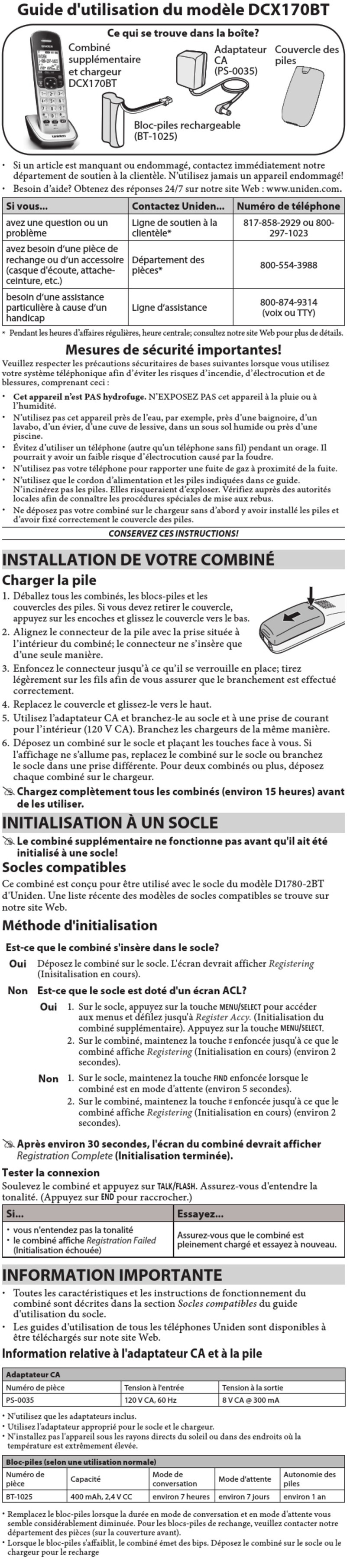 Uniden DCX170BT Service manual