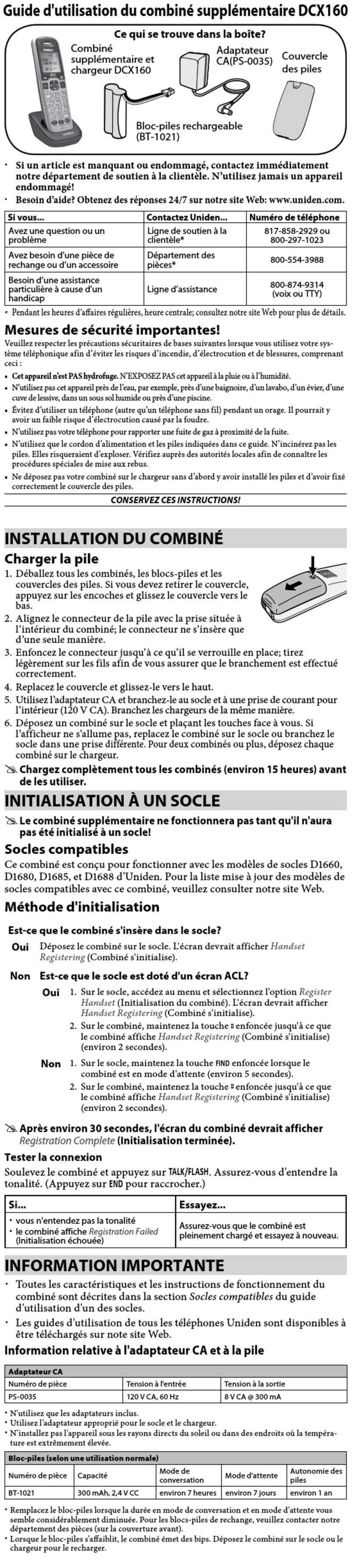 Uniden DCX160 Guide d'utilisation