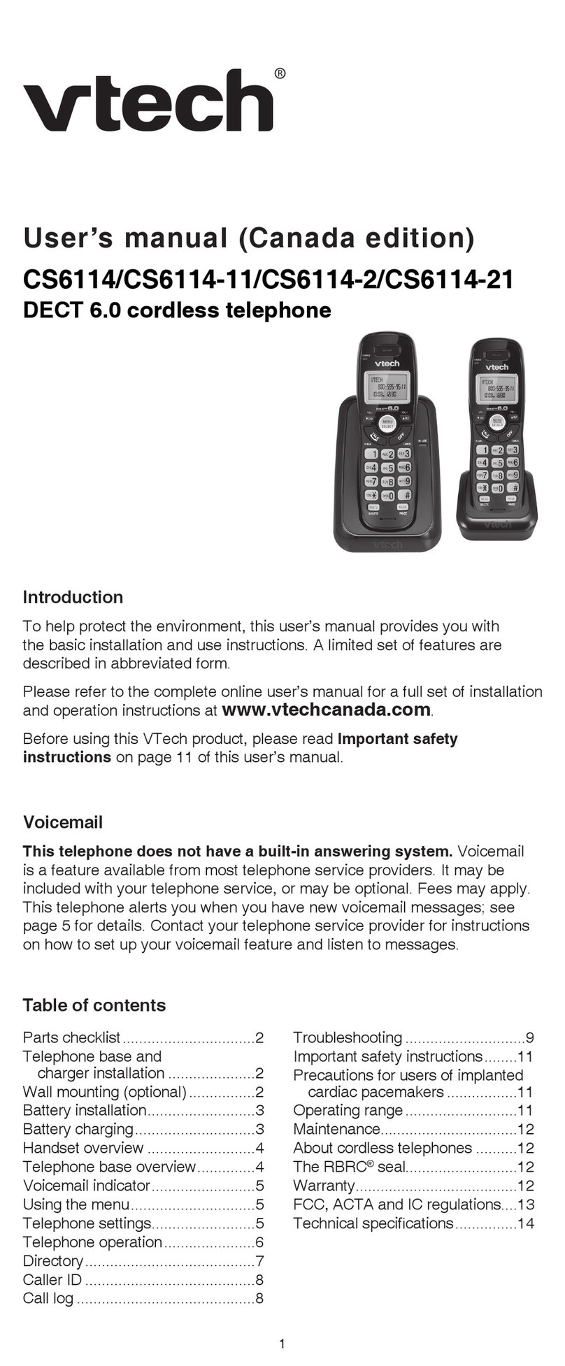 V-tech TD45270194 - DECT 6.0 With 2 Handsets User manual