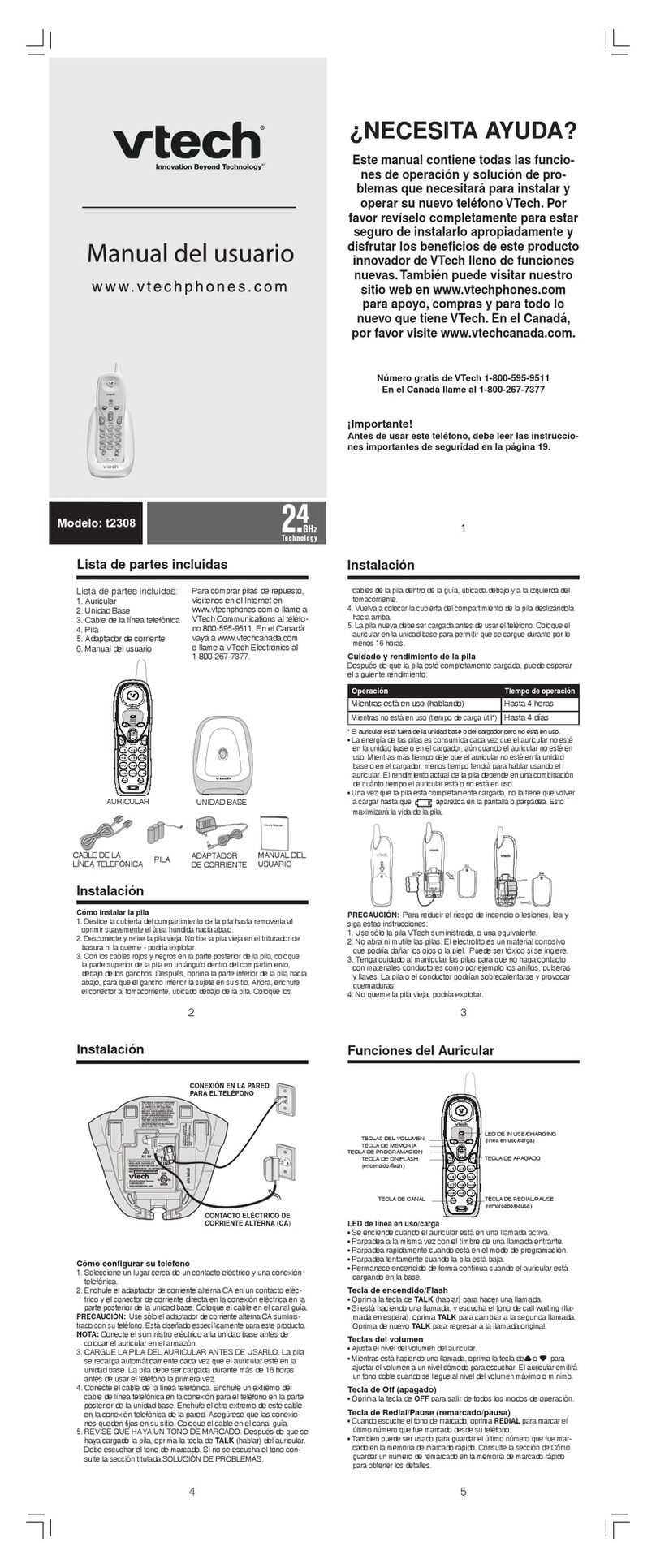 V-tech t2308 User guide