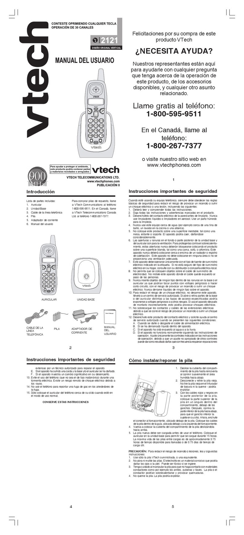 V-tech t2121 User guide