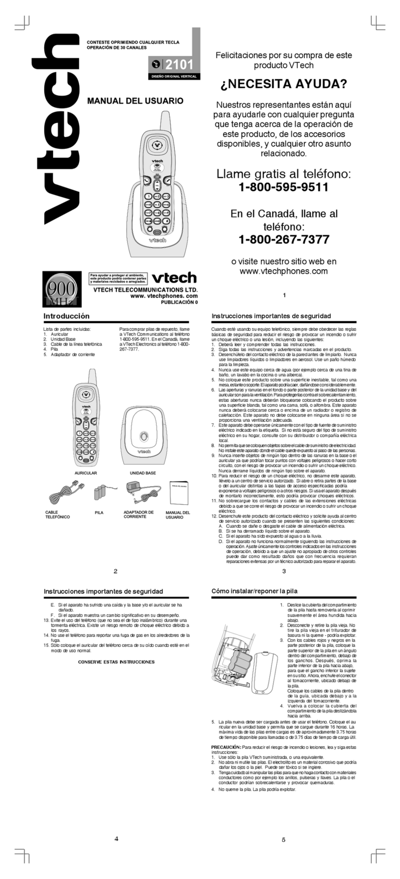 V-tech t2101 User guide