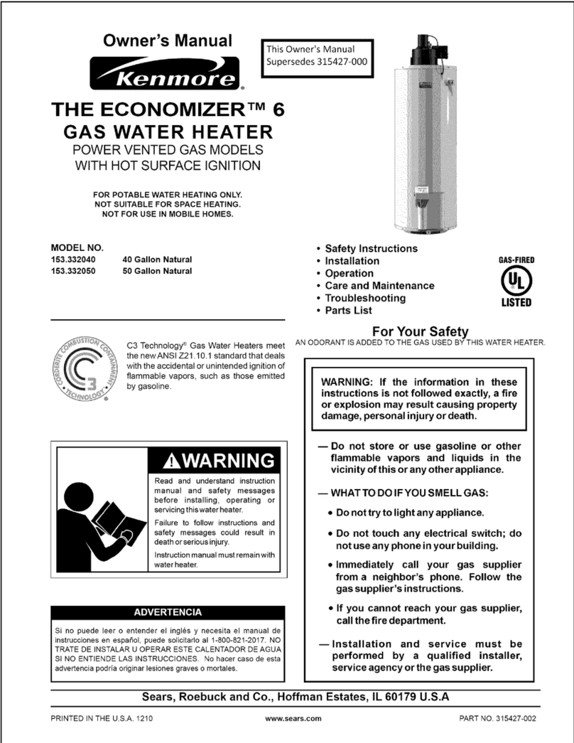 Kenmore 33204 - Power Vent, 40 Gallon owner's manual