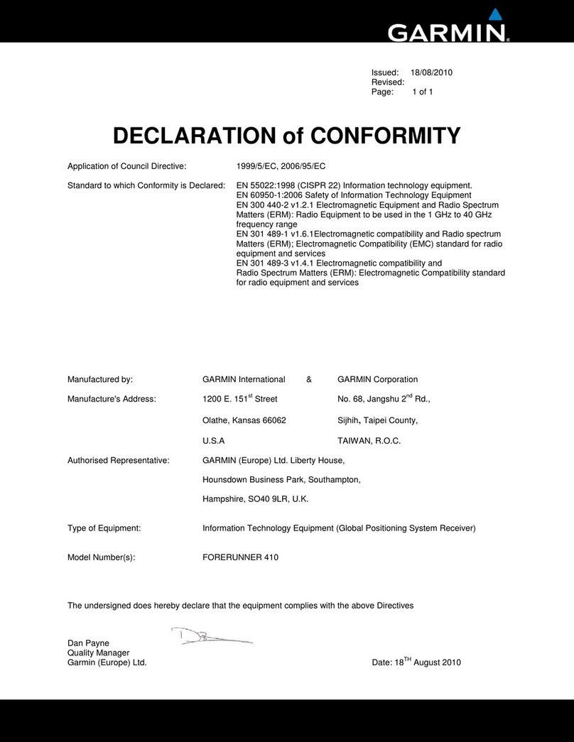 Garmin Forerunner 410 Declaration of conformity
