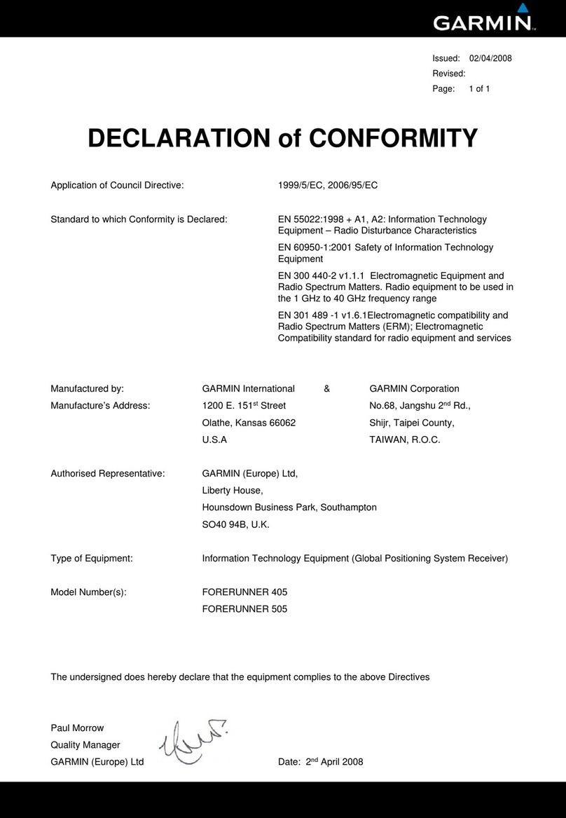 Garmin Forerunner 405 Declaration of conformity