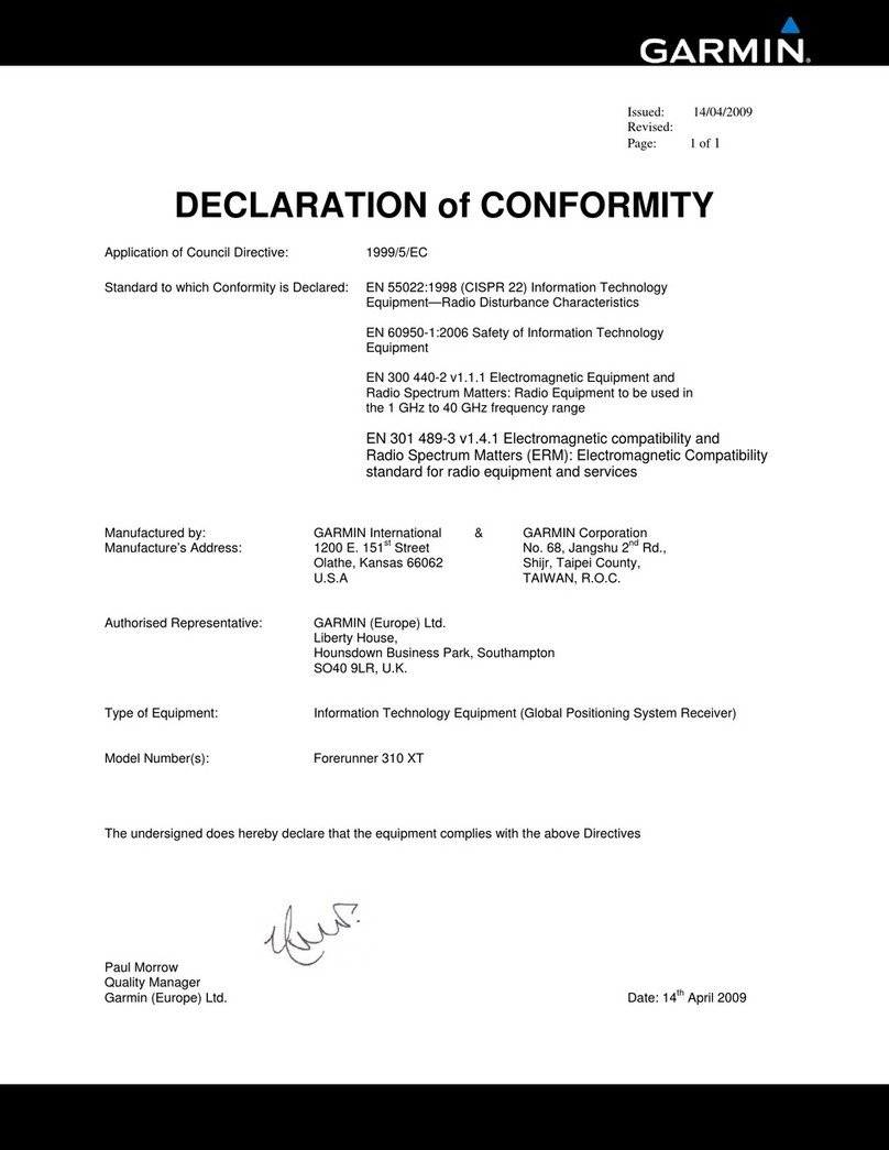Garmin Forerunner 310XT - Running GPS Receiver Declaration of conformity