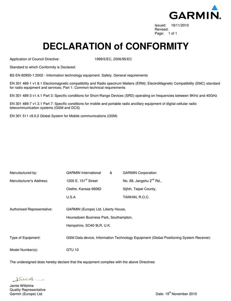 Garmin GTU 10 Declaration of conformity