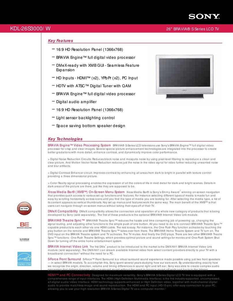 Sony KDL-26S3000W - 26" Bravia™ S-series Digital Lcd... User manual