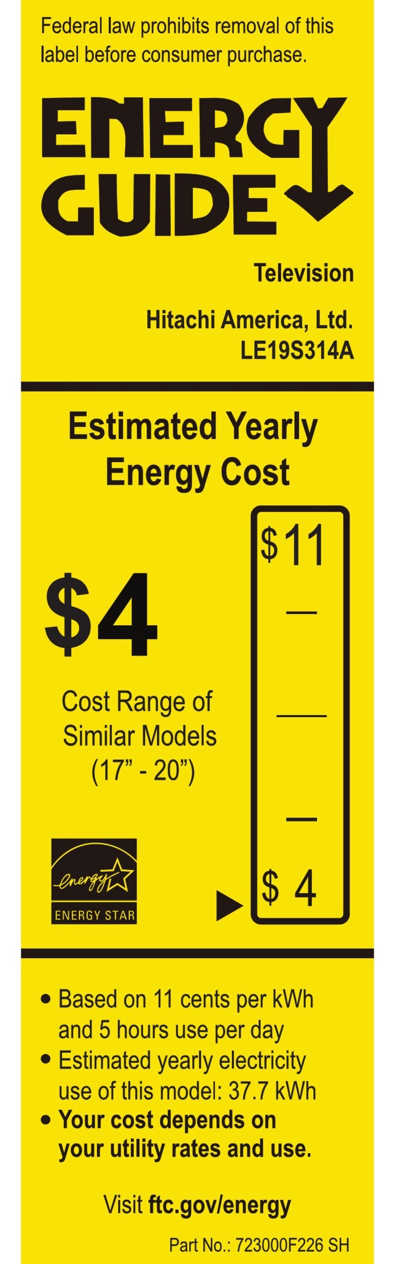 Hitachi ULTRAVISION LE19S314 Energy guide