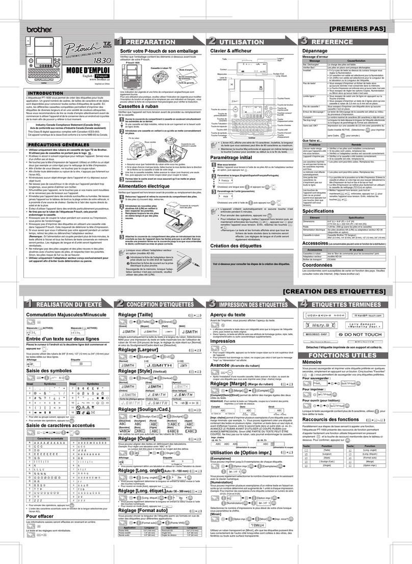 Brother PT-1830C - Labeling System With full-length TZ Laminated... Mode d'emploi
