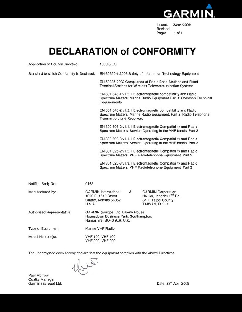 Garmin VHF100 - 25W VHF RADIO Declaration of conformity