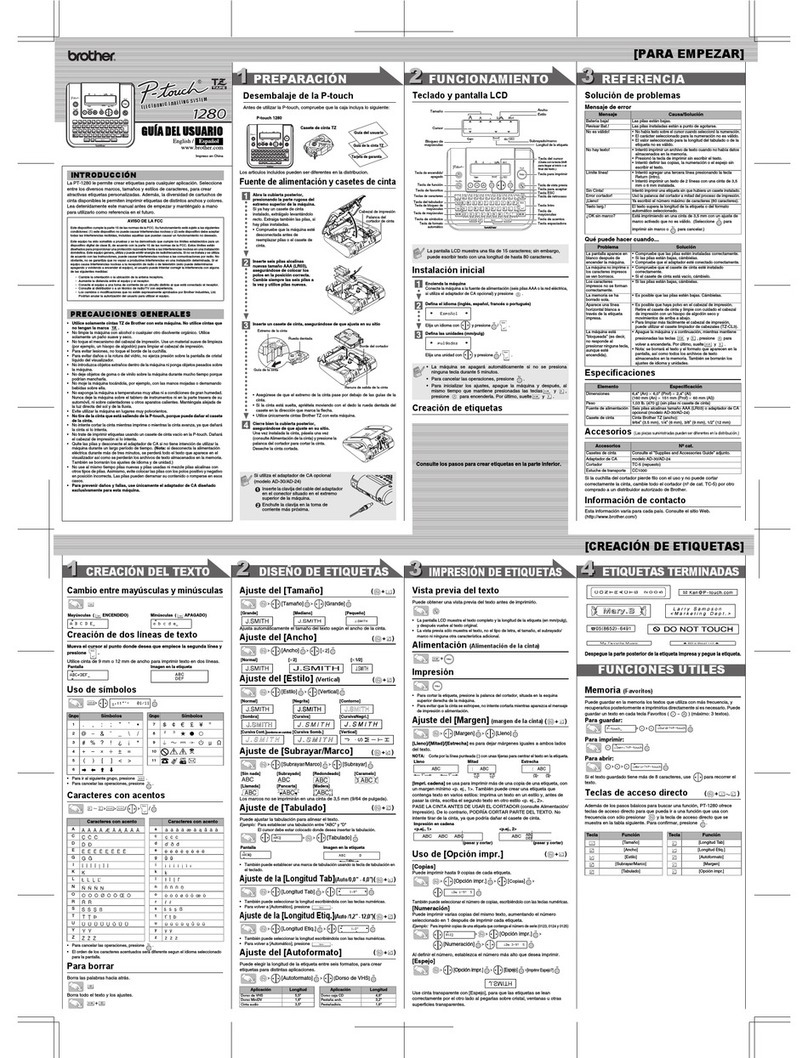 Brother PT-1280SP Quick start guide Brother PT-1280SP Quick start guide
