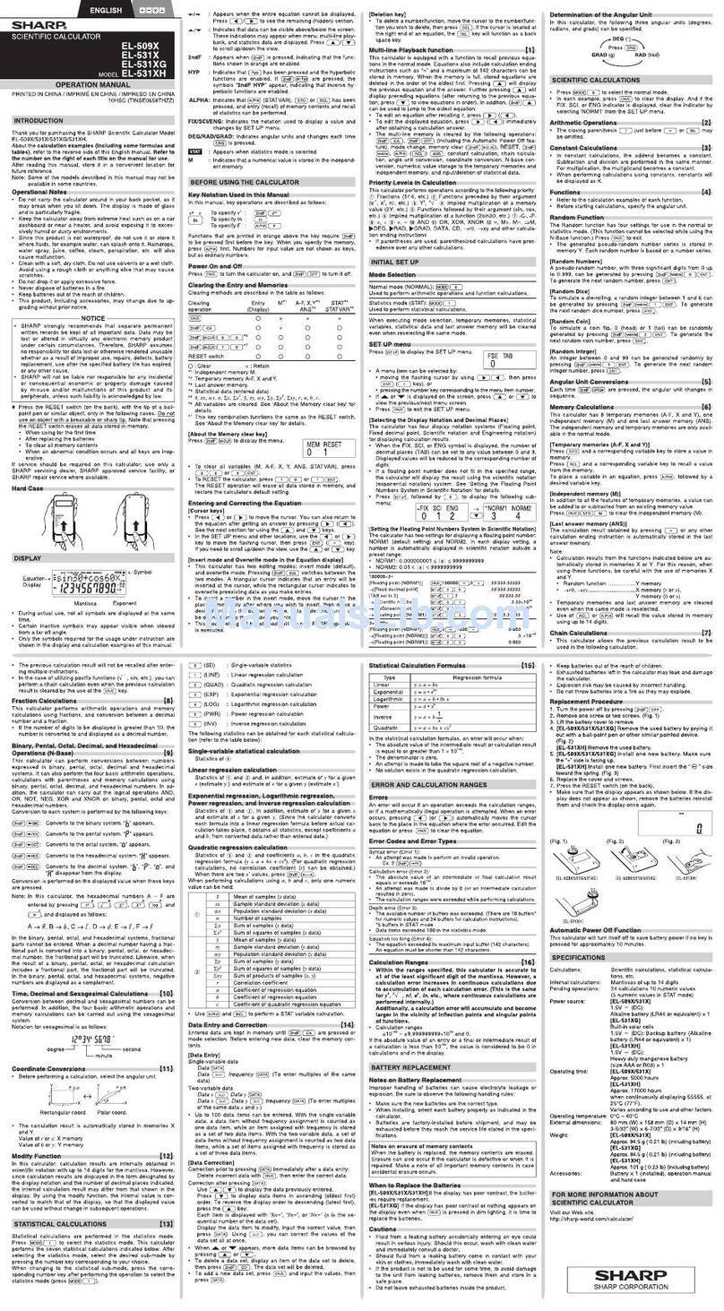 Sharp EL-531XBGR User manual