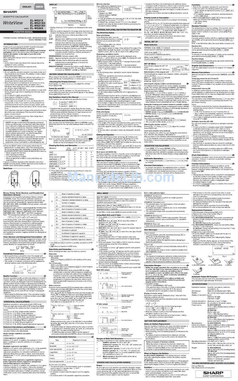 Sharp WriteView EL-W531X User manual