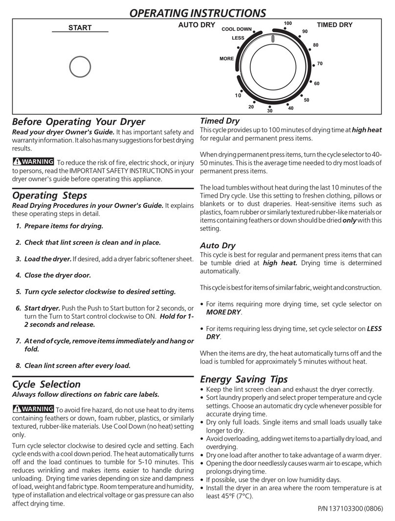 Frigidaire FGR311FS - 27" Gas Dryer User manual