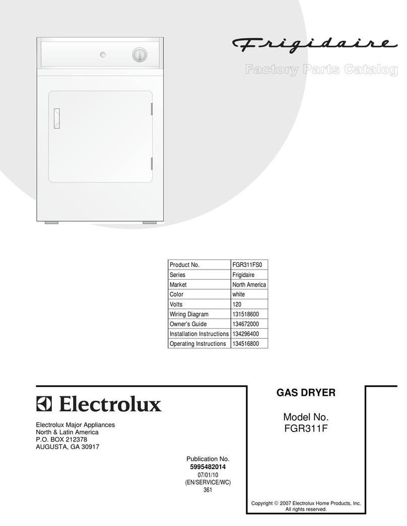 Frigidaire FGR311FS - 27" Gas Dryer User manual