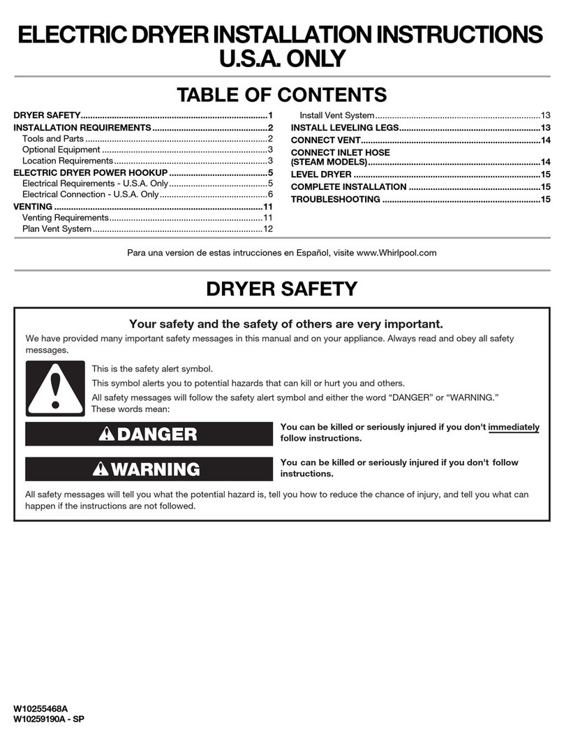 Whirlpool WED9600TA - 27" Electric Steam Dryer installation instructions