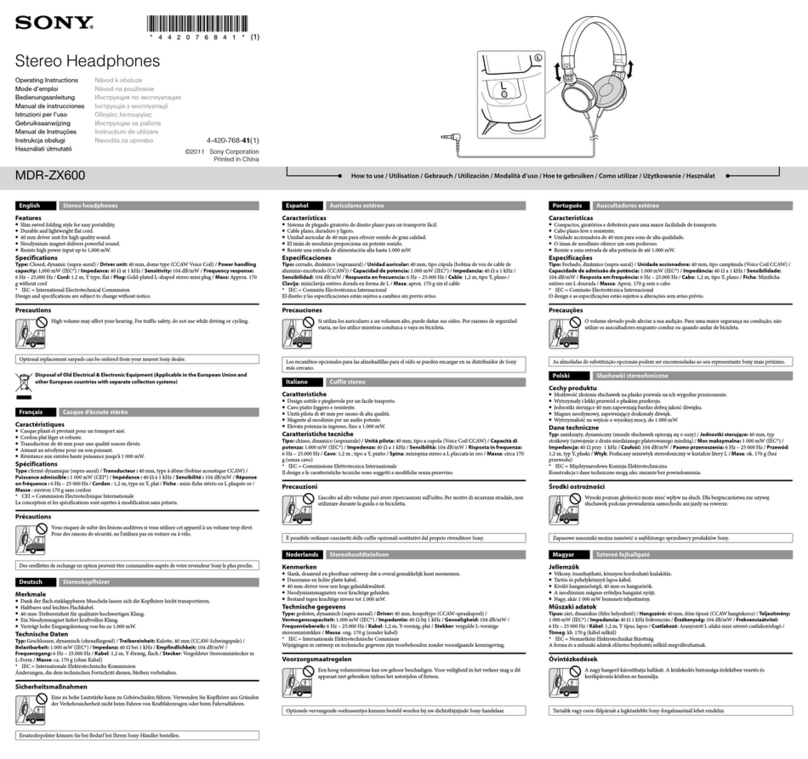 Sony MDR-ZX600 operating instructions