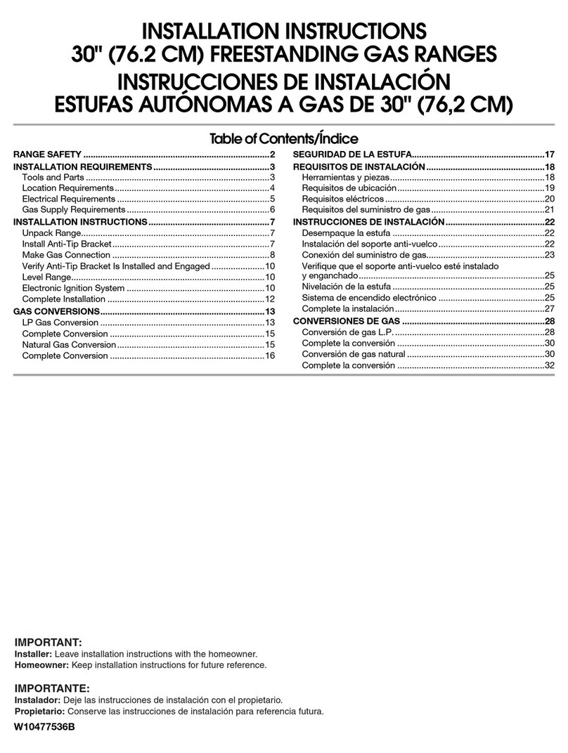 Whirlpool SF216LXSQ installation instructions