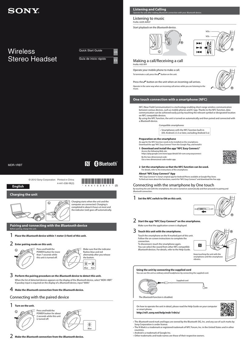 Sony MDR-1RBT quick start guide