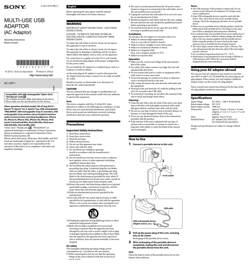 Sony AC-UD11 User manual Sony AC-UD11 User manual