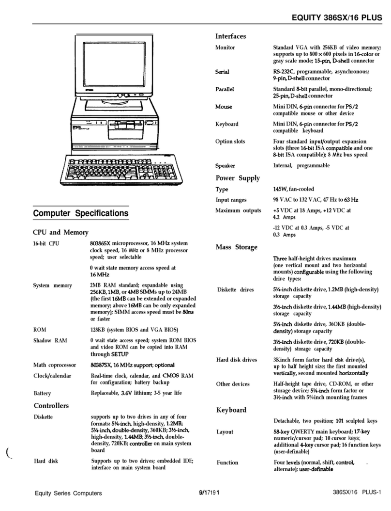 Epson Equity 386SX/16 PLUS Installation and operation manual