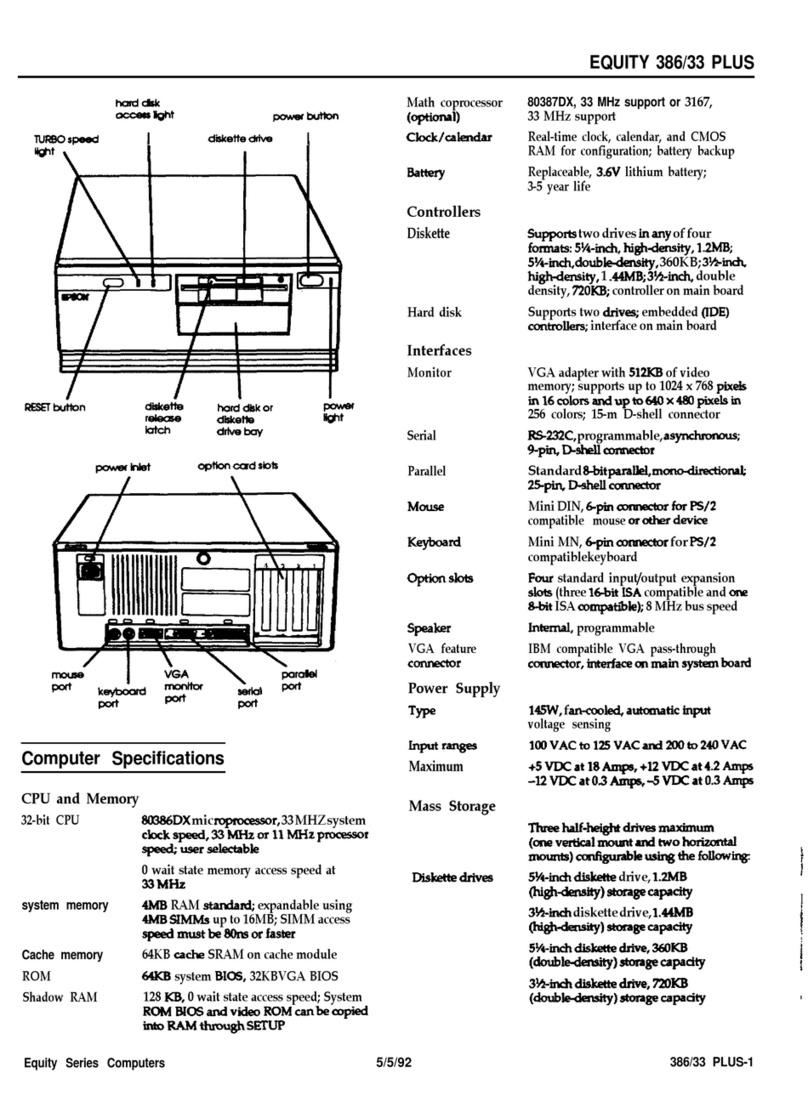 Epson Equity 386/33 PLUS Installation and operation manual Epson Equity 386/33 PLUS Installation and operation manual