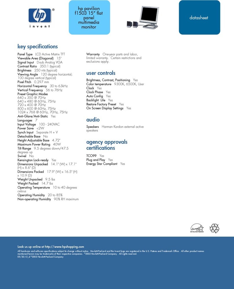 HP F1523 - Pavilion - 15" LCD Monitor User manual HP F1523 - Pavilion - 15" LCD Monitor User manual