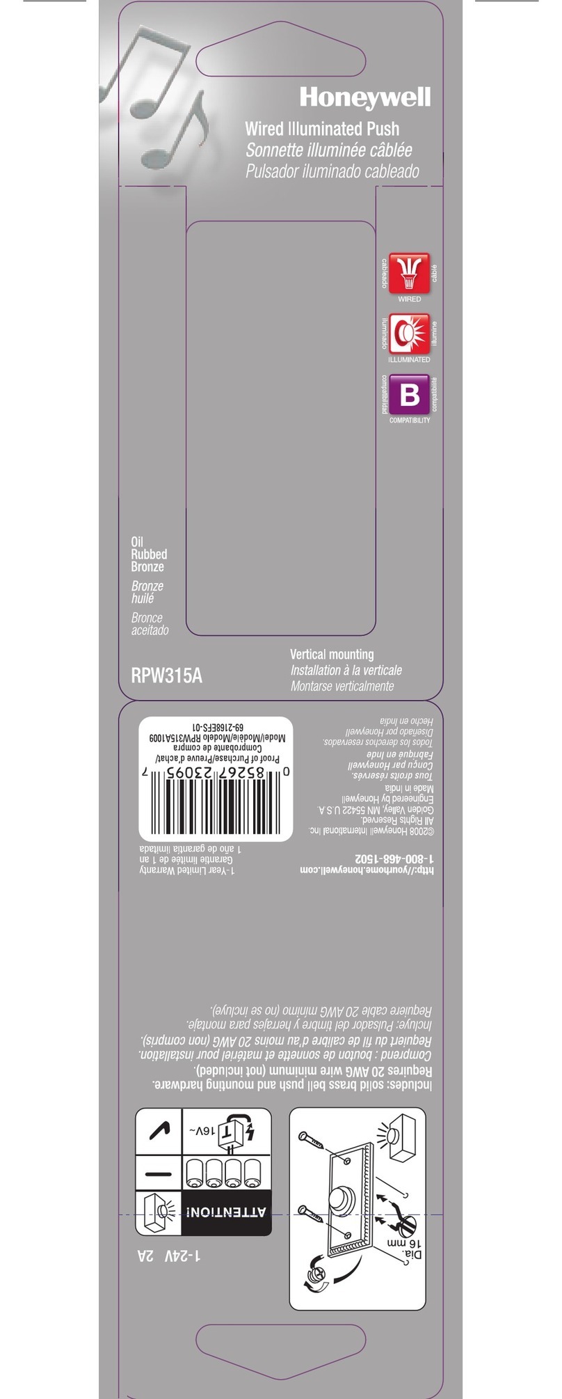 Honeywell RPW315 User manual