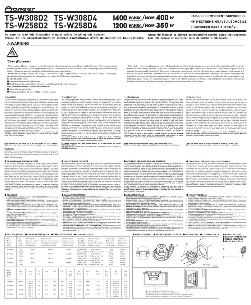 Pioneer TSW258D2 - D2 Regular Core Subwoofer User manual