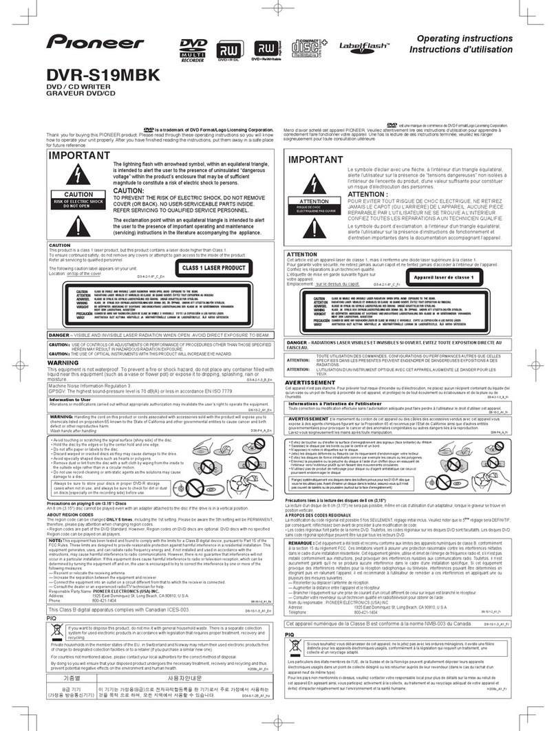 Pioneer DVR-S19MBK User manual