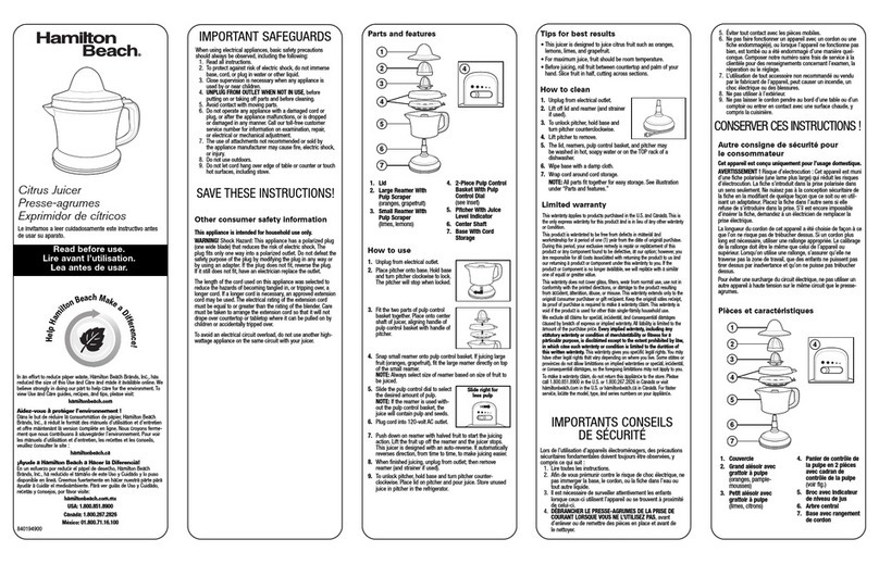 Hamilton Beach 66334 Owner's manual