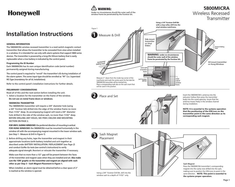 Honeywell 5800Micra - Single Door/window Transmitter User manual Honeywell 5800Micra - Single Door/window Transmitter User manual