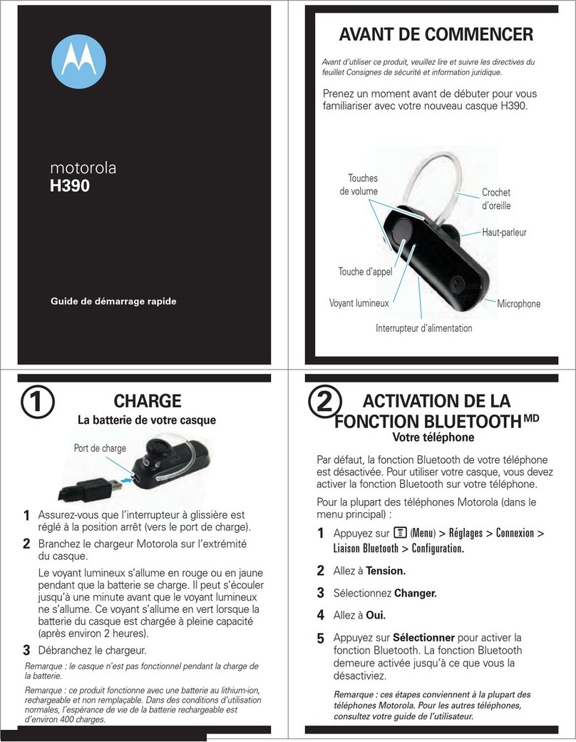 Motorola H390 - Headset - In-ear ear-bud Quick start guide