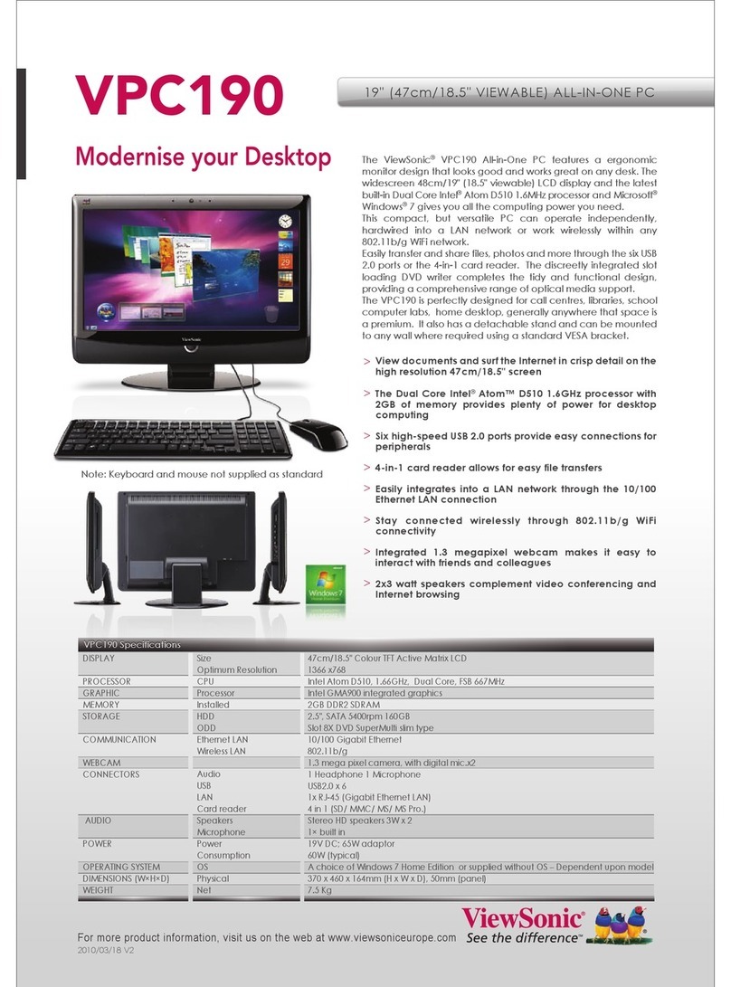 ViewSonic VPC190 Specification sheet ViewSonic VPC190 Specification sheet
